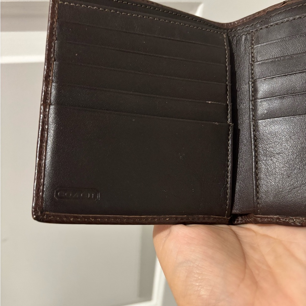 Coach Brown Signature Leather Compact Wallet Multiple Compartments - Picture 4 of 5